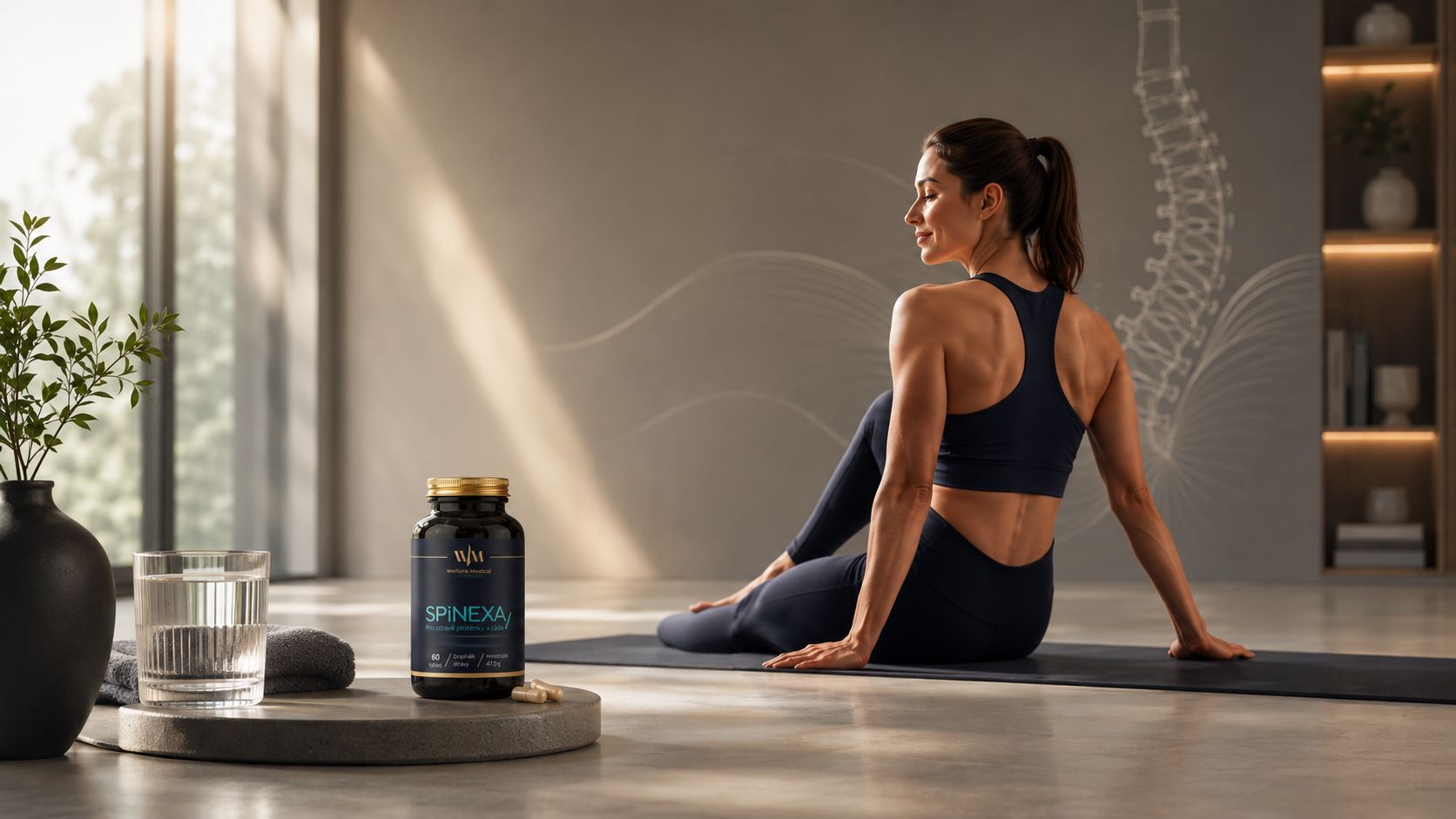 SPINEXA lifestyle produktová fotografie pro každodenní péči o záda a pohybový aparát